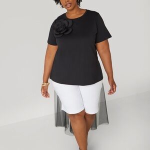 Ashley Stewart Black Blouse with Floral Accent